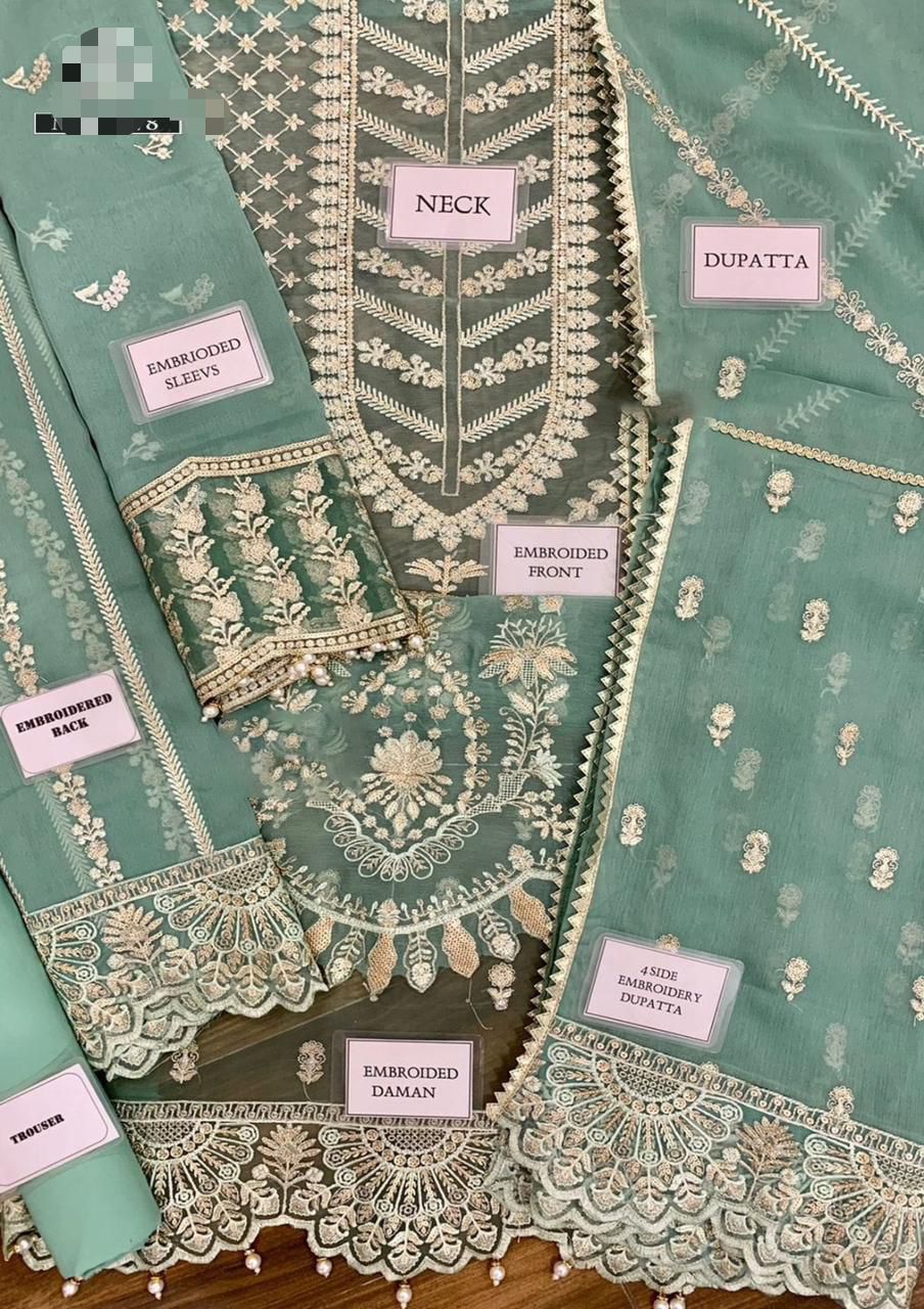 Afrozeh Sage Green Heavy Embroidered Spangle Chiffon Suit – image 4 of 6