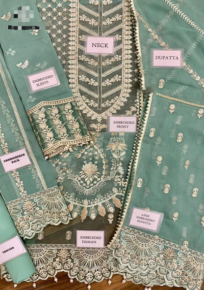 Afrozeh Sage Green Heavy Embroidered Spangle Chiffon Suit – image 4 of 6
