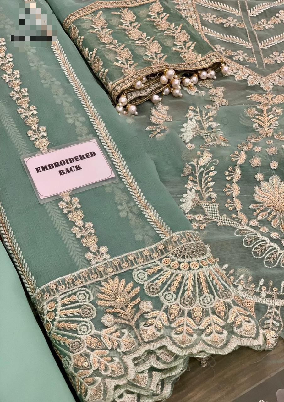 Afrozeh Sage Green Heavy Embroidered Spangle Chiffon Suit – image 6 of 6