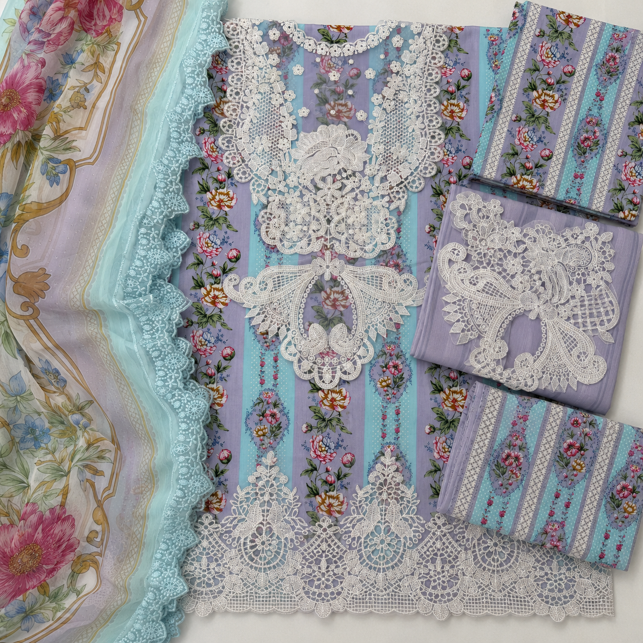 Sky Blue Floral Embroidered 3 Piece Unstitched Lawn Suit – image 3 of 3