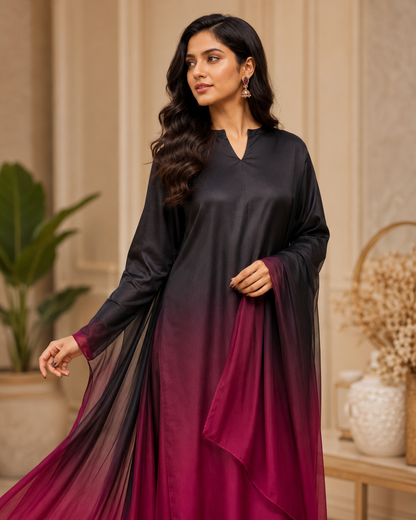 Black Magenta Tie & Dye Shamooz Silk 3 Piece Suit – image 1 of 3