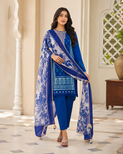 Blue Digital Print 3 Piece Unstitched Lawn Suit – image 1 of 3