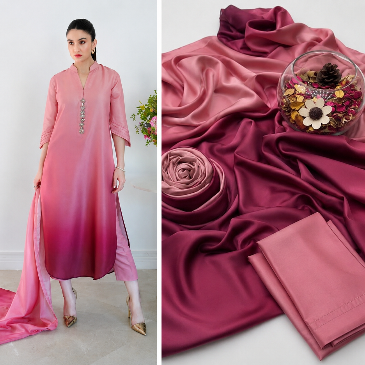 Pink Magenta Tie & Dye Silk Suit – image 1 of 1