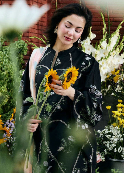 Zara Shahjahan Black Floral Vine Embroidered Unstitched Lawn 3 Piece Suit – image 2 of 3