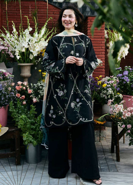 Zara Shahjahan Black Floral Vine Embroidered Unstitched Lawn 3 Piece Suit – image 1 of 3