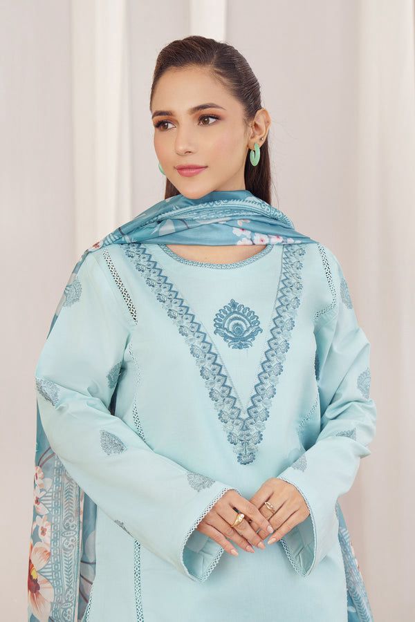 ZIVA Mint Heavy Embroidered Unstitched Dhanak 3 Piece Suit with Digital Printed Shawl – image 1 of 3