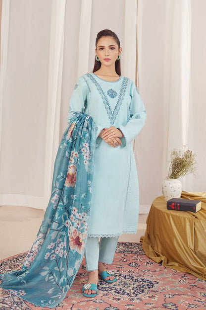 ZIVA Mint Heavy Embroidered Unstitched Dhanak 3 Piece Suit with Digital Printed Shawl – image 2 of 3